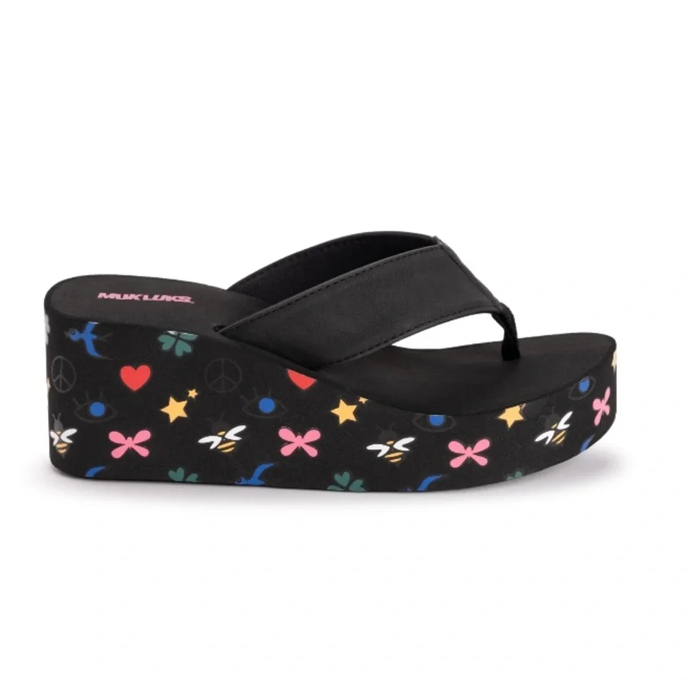 Muk Luks Printed Flip Flop Wedge size 10 - Picture 1 of 9